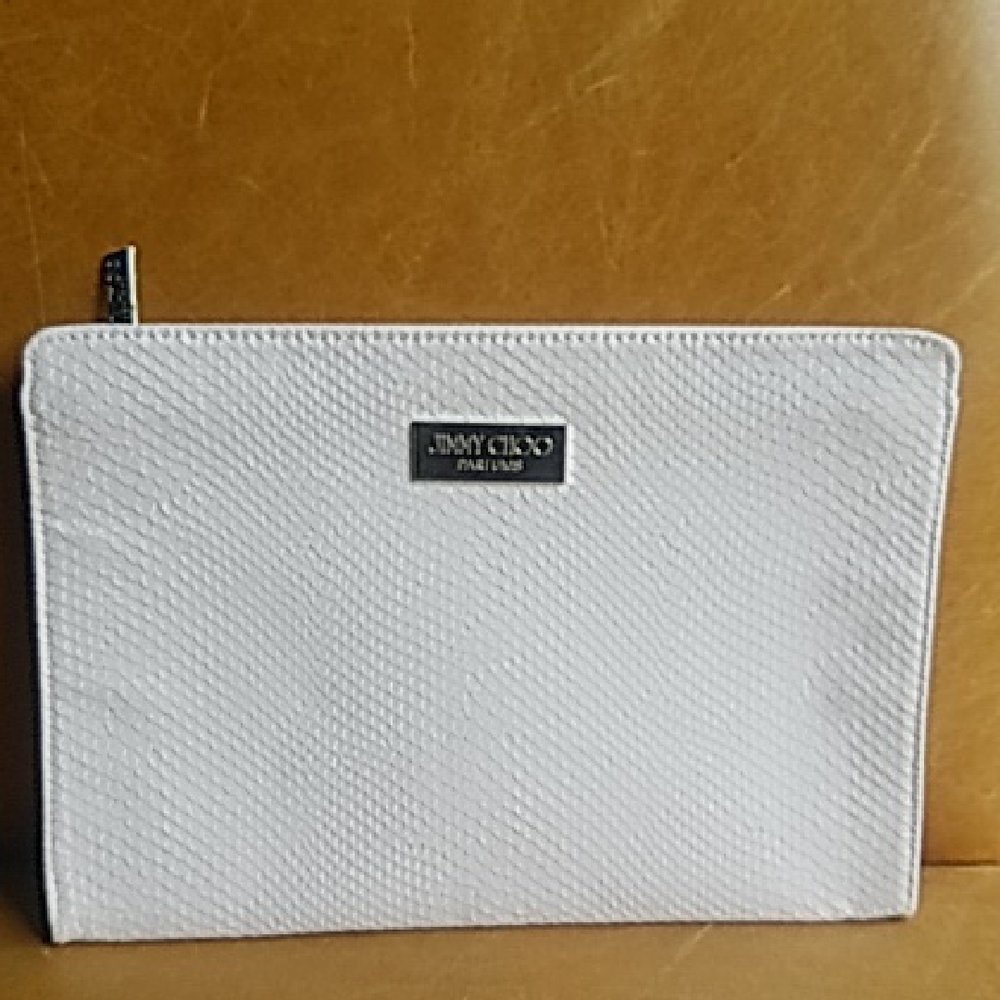 Jimmy Choo Large White Snake Print Textured Cosmetic Folder Clutch Bag Pouch